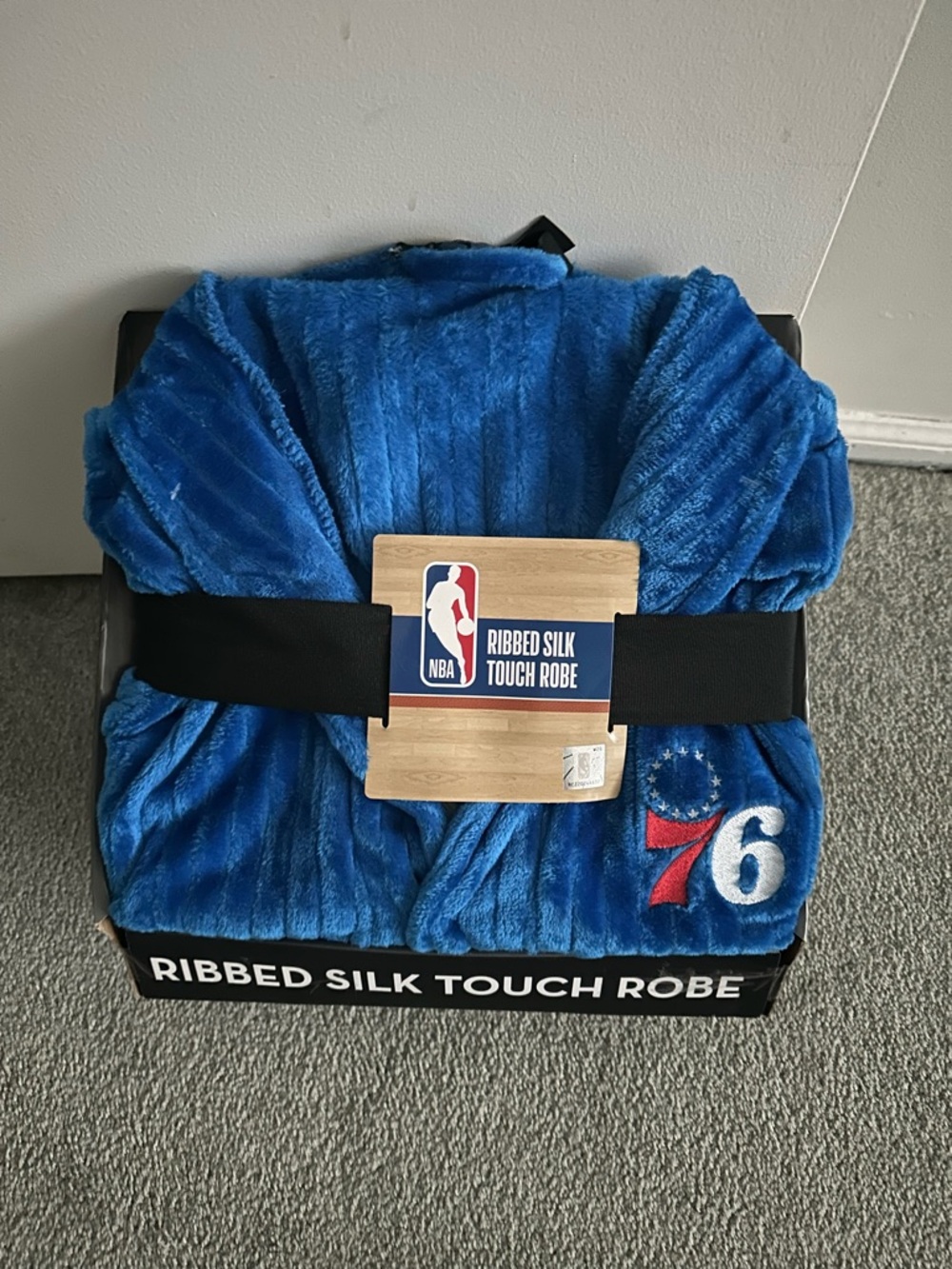 NBA Ribbed Silk Touch Robe in Bright Blue with Black Tag